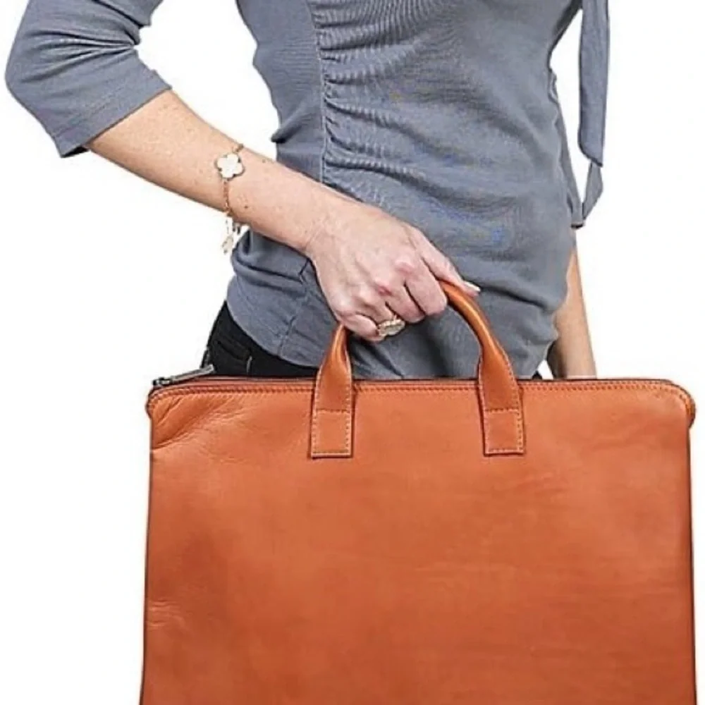 Claire Chase Unisex Saddle Brown Genuine Leather Folio Briefcase Laptop Bag